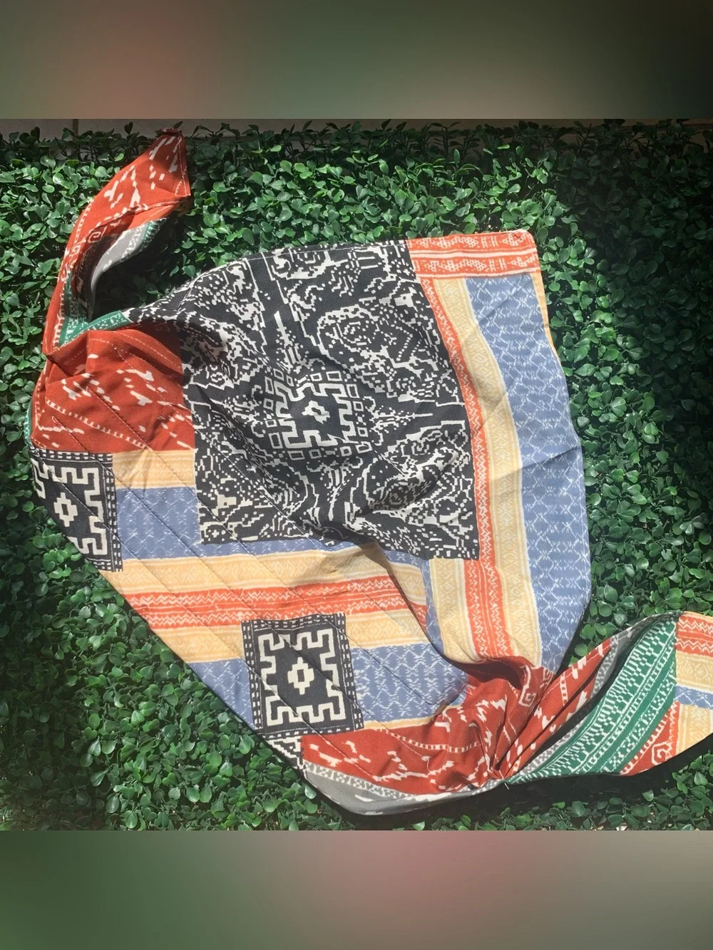 Vintage 70s Southwest Earth Tone Bandana Vibe quilted headkerchief headscarf